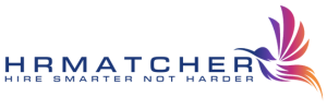 Logo HRmatcher mit buntem Kolibri und Schriftzug HRmatcher "Hire smarter not harder"